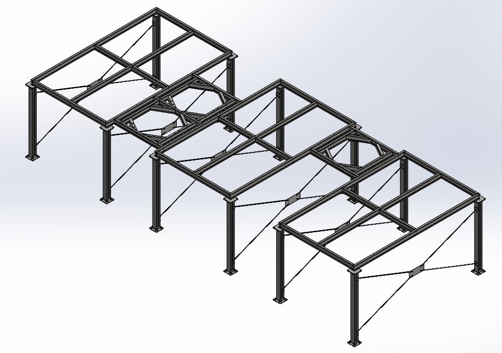 Steel model of the three-platform assembly.