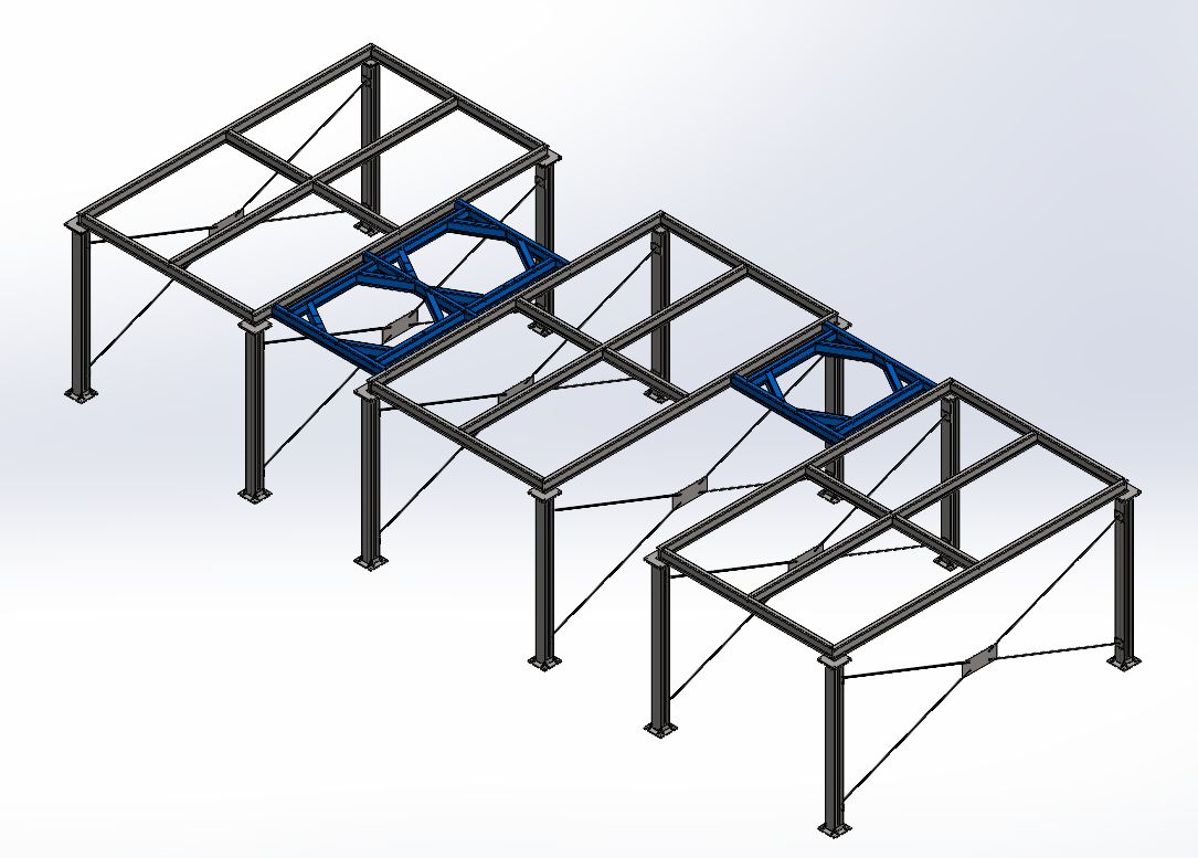 Welded reactor support sub-frames within the bolted platform structure.