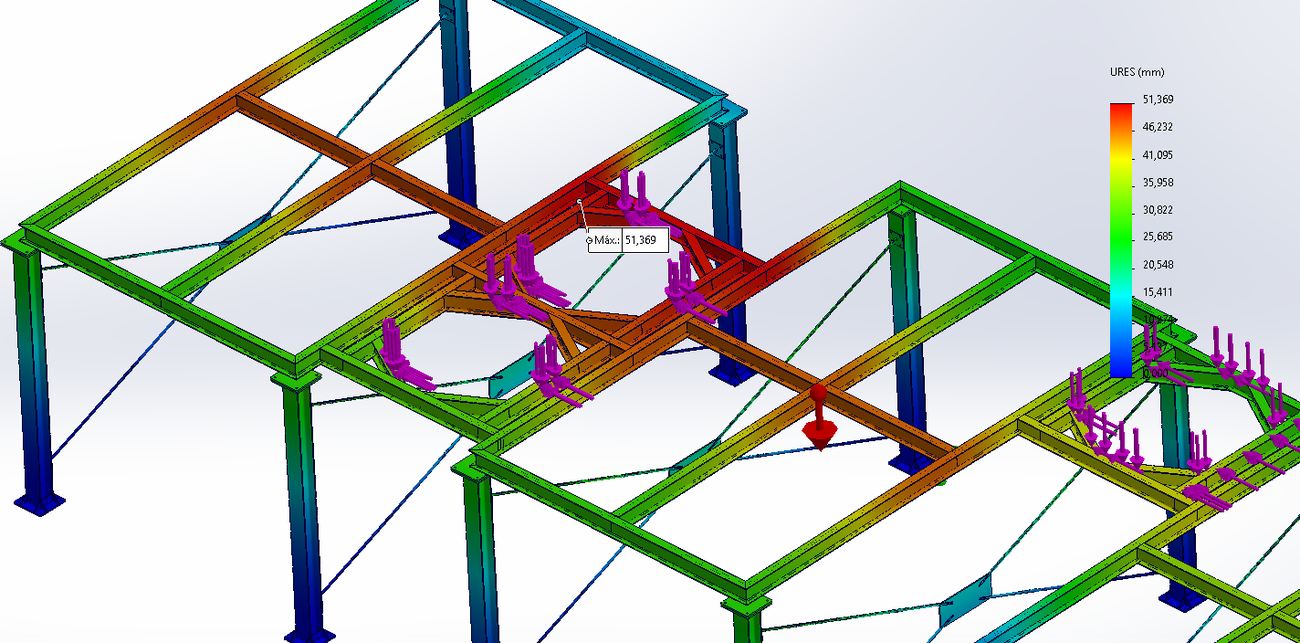 Resultant displacement showing global sway of the unbraced frame.
