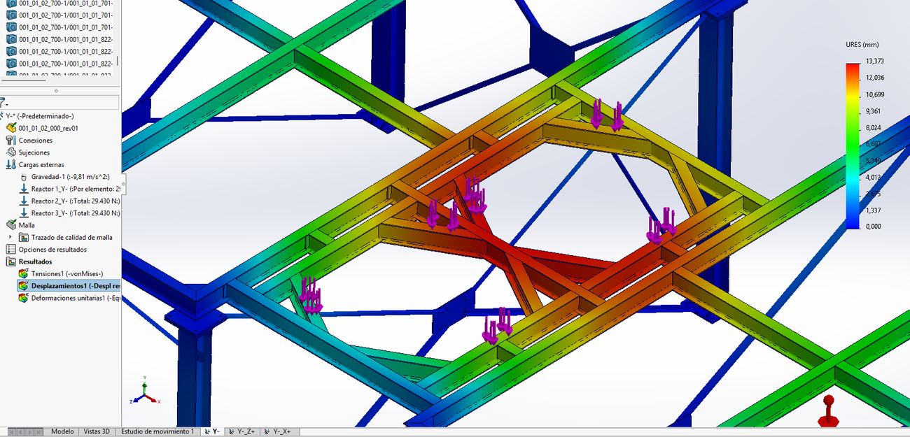 Gravity load case, resultant displacement.
