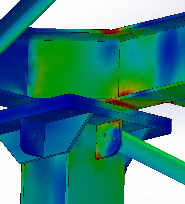G+Z localised stress concentrations at the connections.