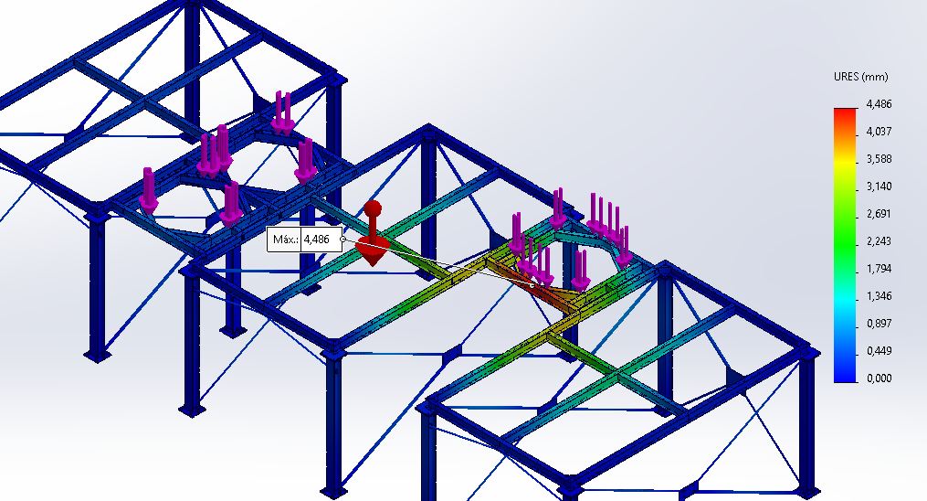 Gravity load case, resultant displacement, overall.