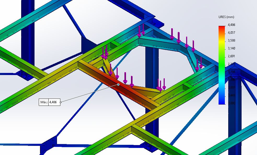 Gravity load case, residual displacement peak at the single rear frame.
