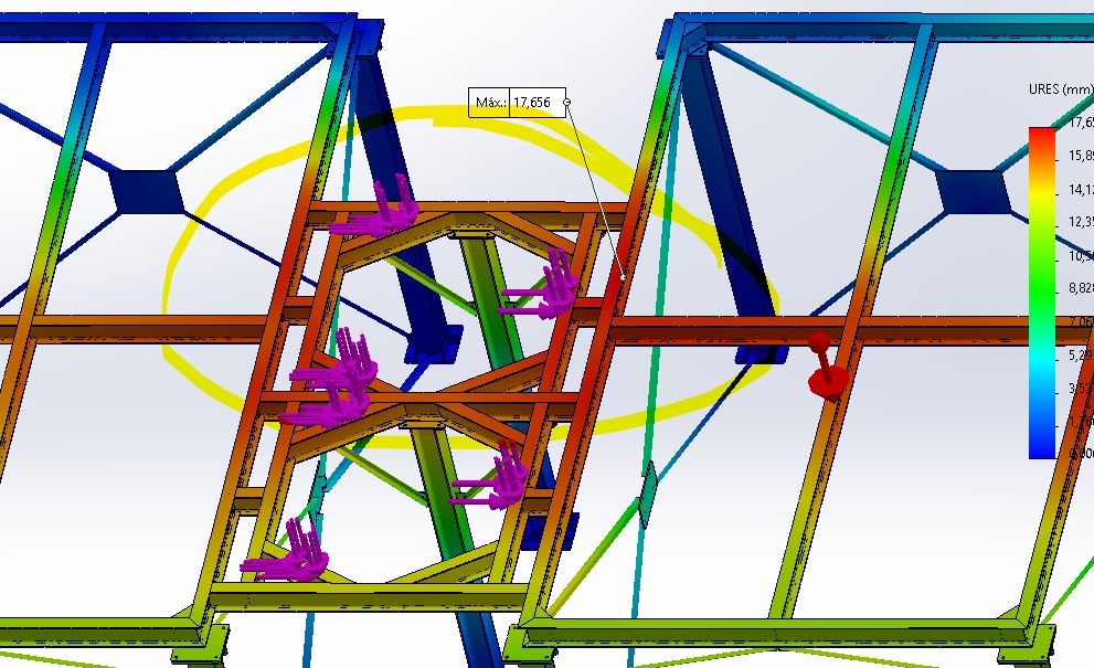 G+X resultant displacement, detail of the governing deck beam.